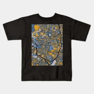 Madrid Map Pattern in Blue & Gold Kids T-Shirt